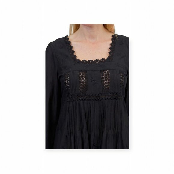 La Cera Long Sleeve Black Lace Yoke Top size L - Picture 3 of 13